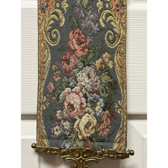 Vintage Floral Tapestry Ornate Gold Brass Butler's / Bell Pull Victorian Pink - Picture 13 of 13